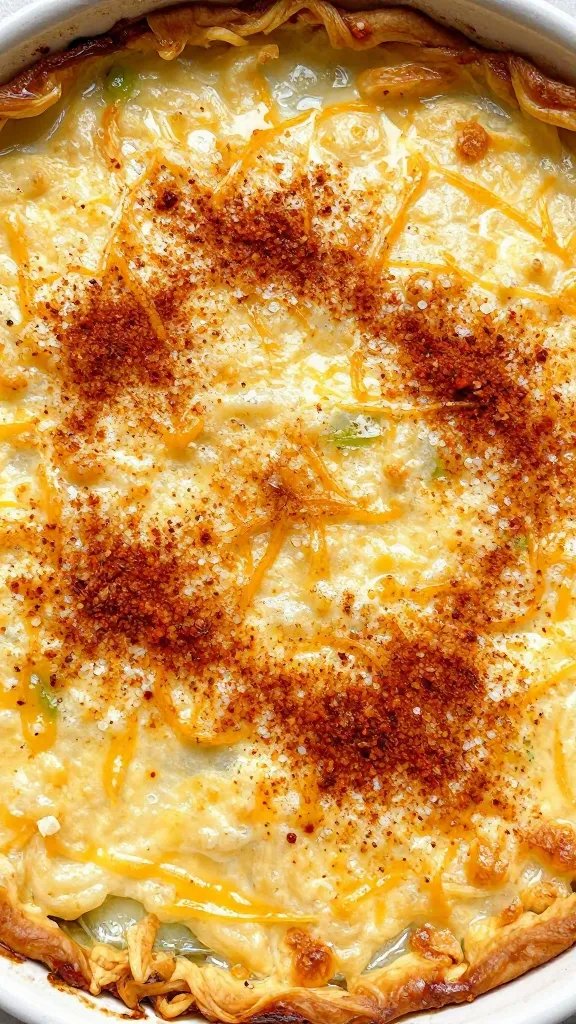 overhead closeup of lime-dusted cheesy casserole crust with chili powder