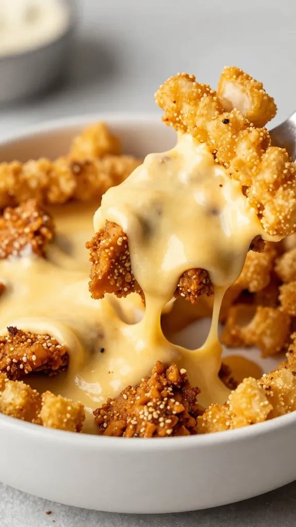 bowl of pork rinds scooping cheesy chicken taco skillet