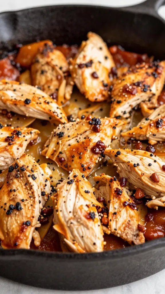 closeup of keto chipotle chicken bake in cast-iron skillet