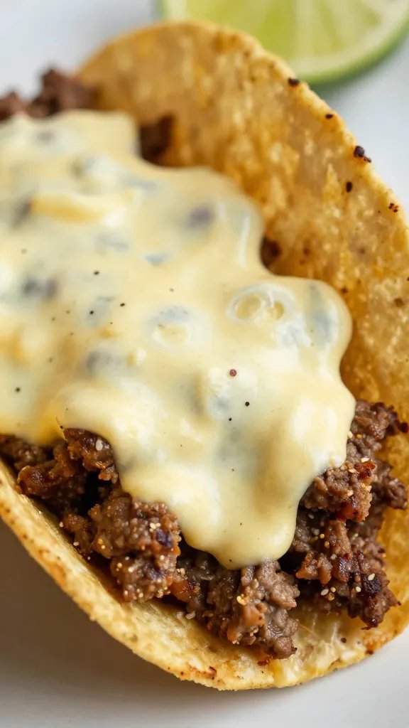 closeup portobello cap stuffed with cheesy taco beef