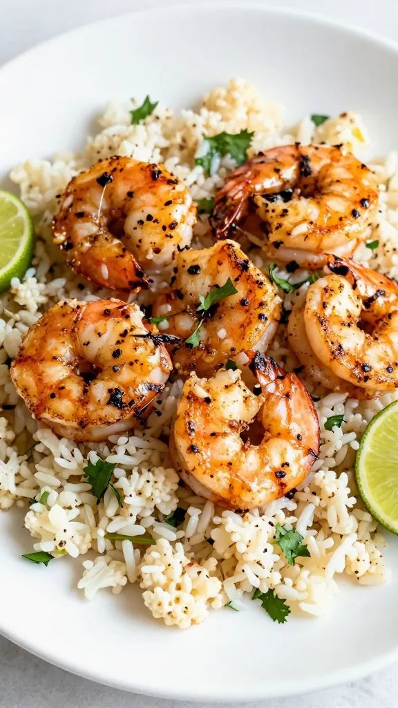 seared chili-lime shrimp on cilantro-lime cauliflower rice