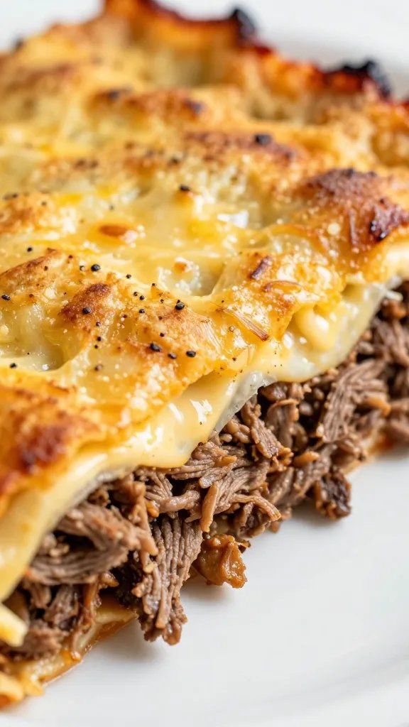 closeup slice of keto Mexican beef and cheese casserole