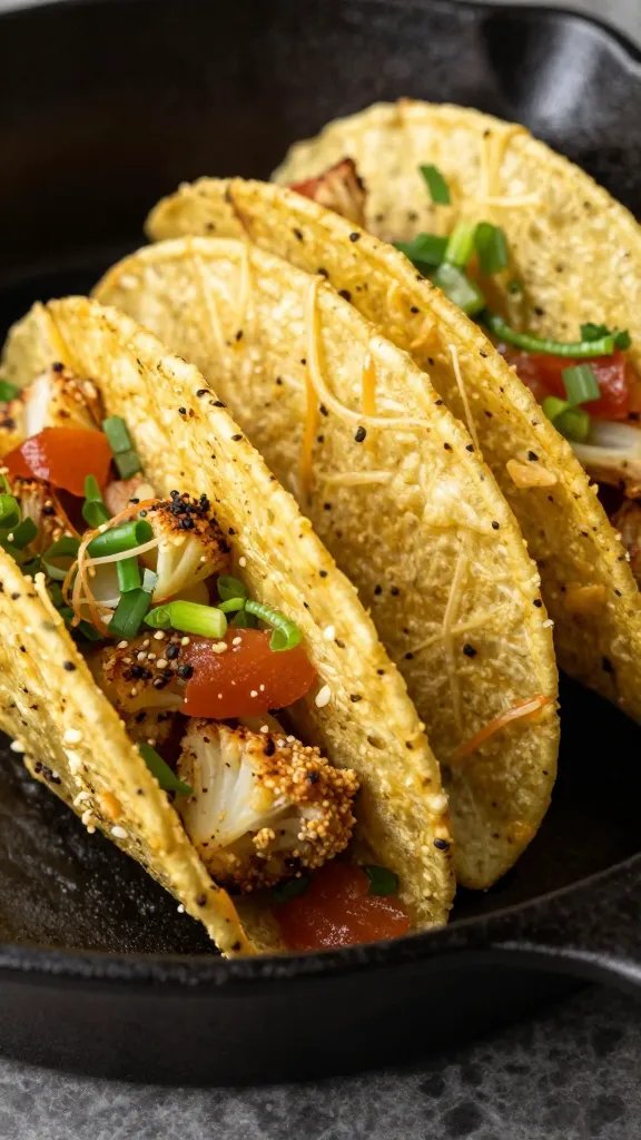 closeup of keto taco cauliflower skillet in cast-iron pan