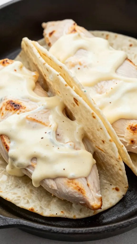 closeup keto creamy taco stuffed chicken breast on cast iron