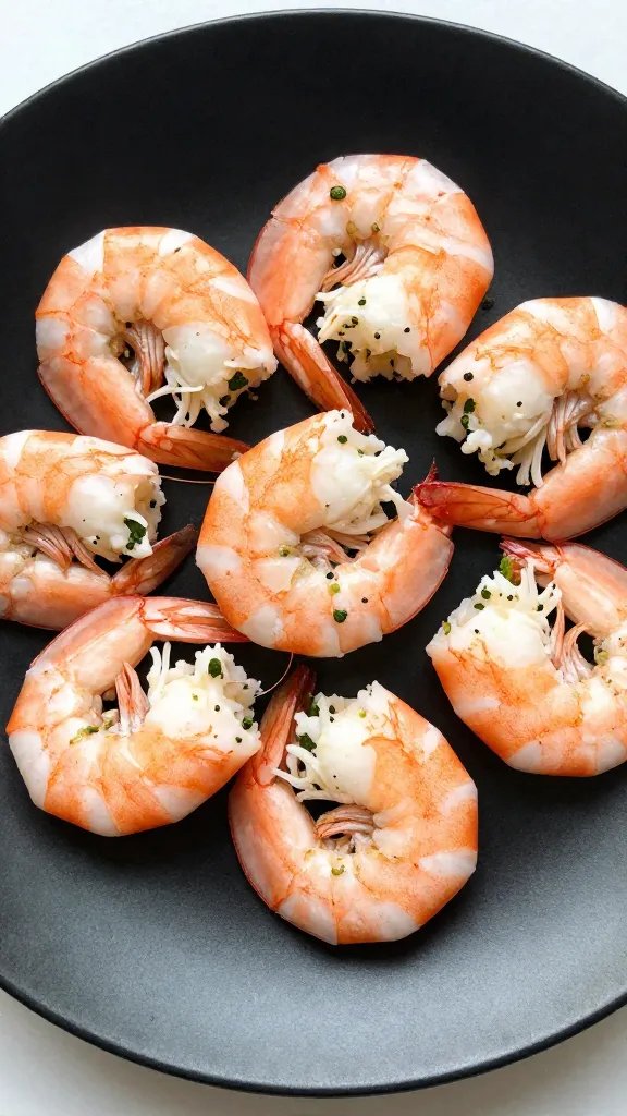 keto cilantro-lime shrimp on matte black plate, overhead closeup