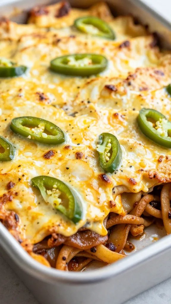 closeup of keto jalapeño popper taco bake in casserole
