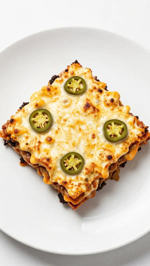 single square of jalapeño popper taco bake on white plate