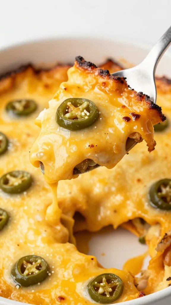 spoonful of cheesy jalapeño taco bake lifted from dish