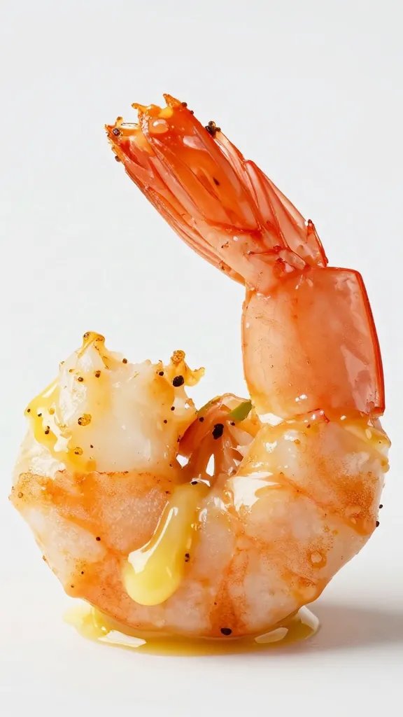 single seared shrimp glazed with lime butter, macro shot