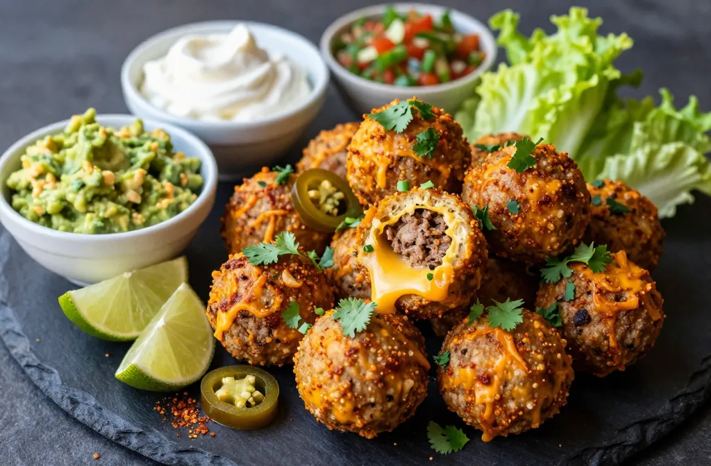Keto Queso-Stuffed Taco Meatballs Party Bites
