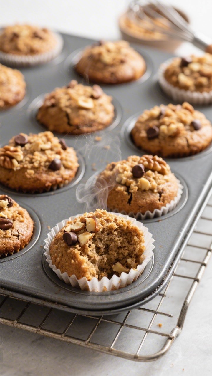 Close-up detail, cooking process: A 12-cup muffin tray just out of a 350°F oven on a wire rack, fil