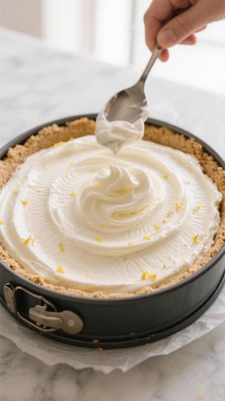 Close-up detail, process shot: A springform pan lined with parchment holding a firmly pressed almond