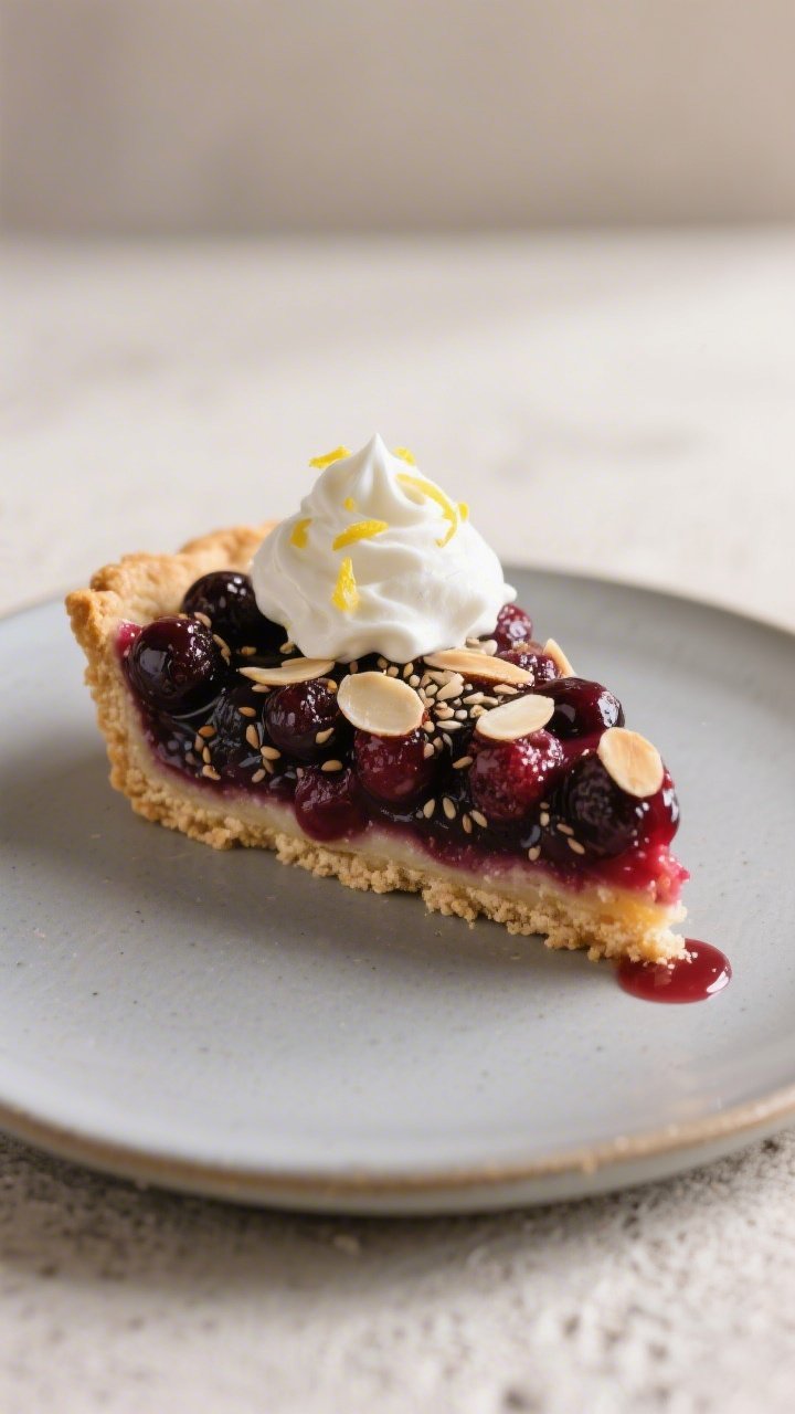 Close-up, three-quarter angle of a plated slice of the pie after chilling: clean slice with defined 