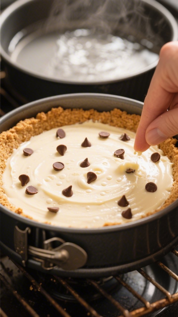 Cooking process, close-up detail: A 9-inch springform pan with a freshly par-baked almond flour crus