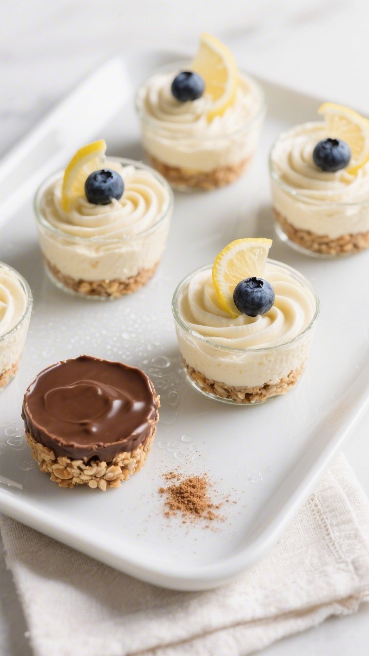 Final dish, tasty top view: Overhead shot of Keto No-Bake Cheesecake Cups fully set and silky, piped