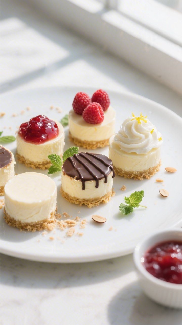 Final plated, tasty top view: Overhead shot of chilled keto cheesecake bites arranged on a matte whi