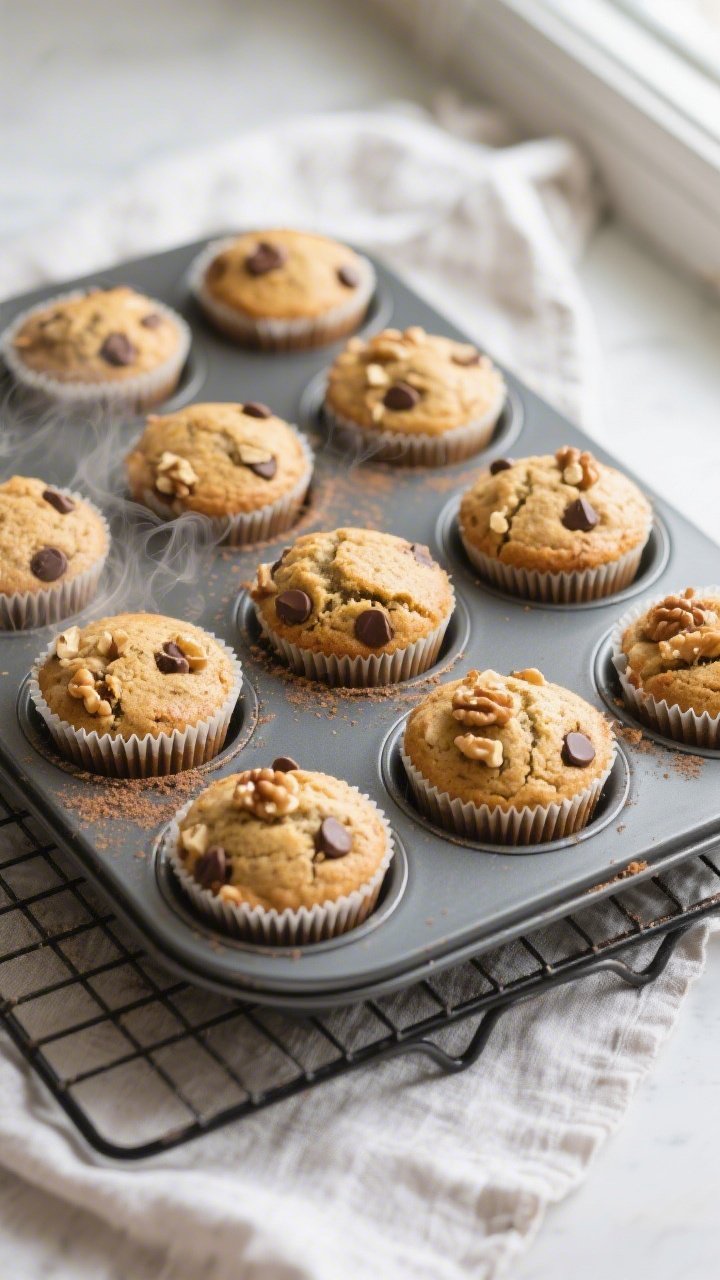 Overhead shot of freshly baked keto protein muffins cooling in a 12-cup tin on a wire rack, golden t