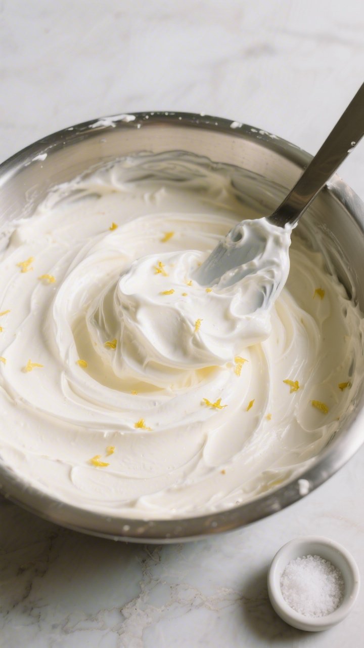 Overhead shot of Keto Cheesecake in a Bowl during the “fold it together” step: a glossy, whipped
