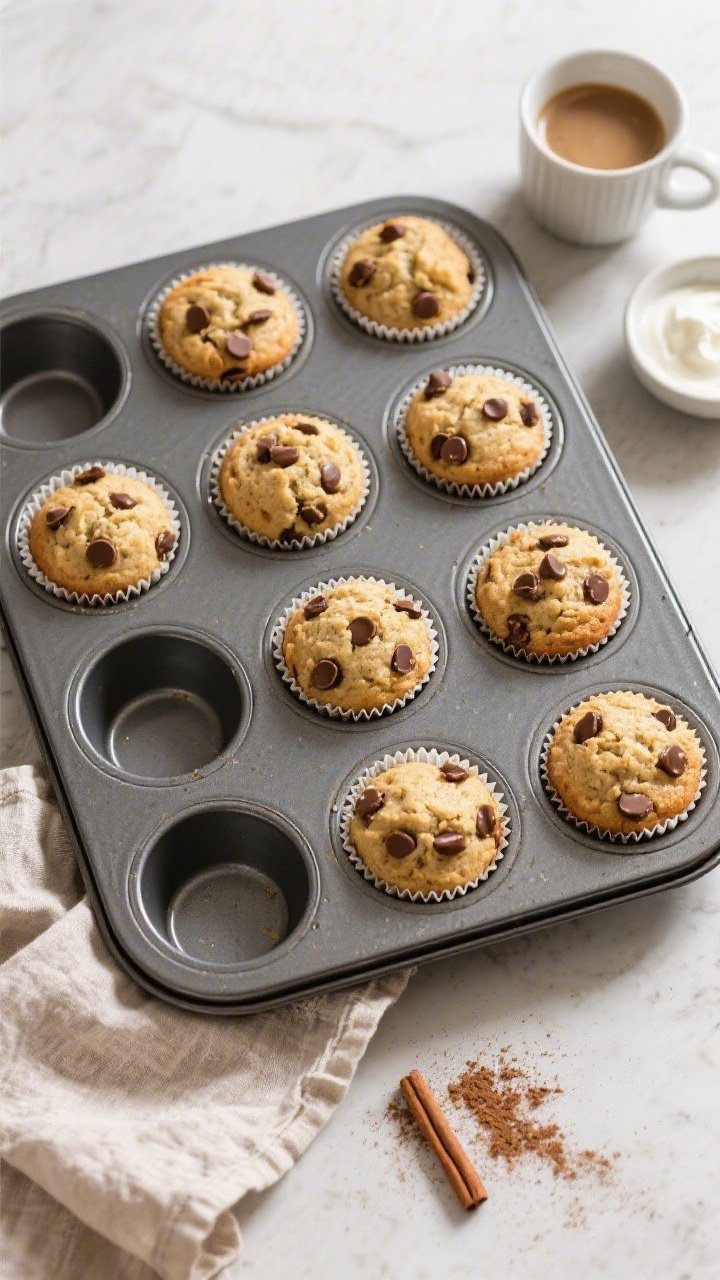 Tasty top view, final presentation: Overhead shot of a 12-cup muffin tin filled with evenly rounded 
