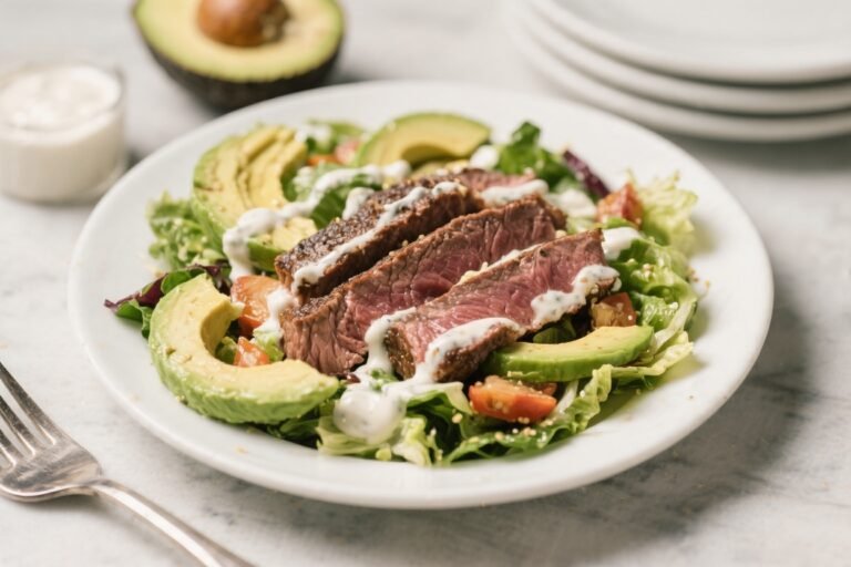 Million Dollar Avocado Ranch Steak Salad – Crisp Greens, Creamy Dressing, Perfectly Seared Steak