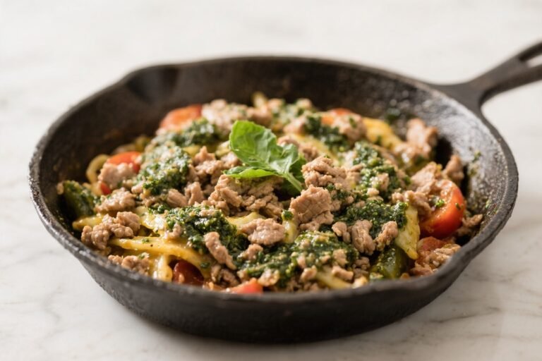 Ground Turkey Pesto Skillet – A Bright, Weeknight One-Pan Dinner