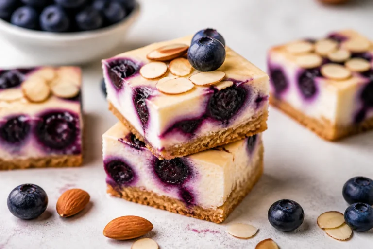 Low Carb Blueberry Almond Cheesecake Bars – Creamy, Nutty, and Bright