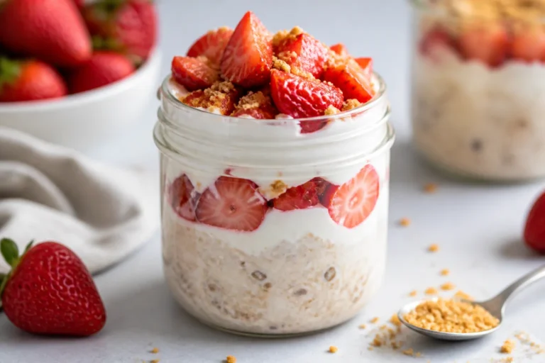 High Protein Strawberry Cheesecake Overnight Oats – A Creamy, Make-Ahead Breakfast