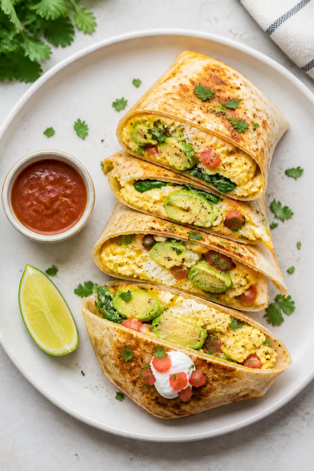 Final dish overhead: High protein egg white breakfast wrap, toasted seam-side down for light crispin