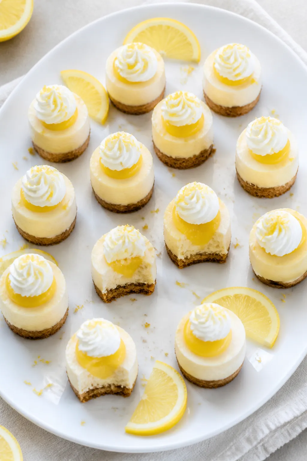 Final plated overhead: Tasty top-down shot of chilled Low Carb Lemon Curd Stuffed Cheesecake Bites a