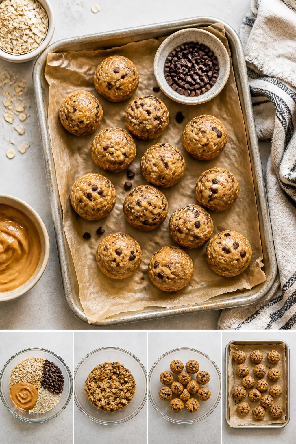 Overhead final presentation and process combo: An of a small tray of perfectly round 1–